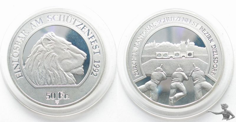 DIELSDORF (ZH) 50 Franken 1992 SCHÜTZENTALER Silber RAR!!! # 19808